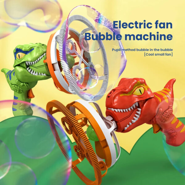 Fan Dinosaur Bubble Machine Bubble Blowing Toy Children's Handheld Bubble Machine New Cartoon Blowing Bubble Gun Toy Gift - Image 2