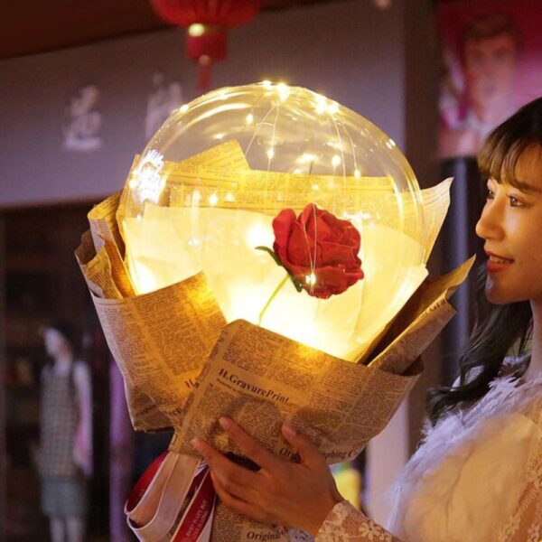 LED Luminous Balloon Rose Bouquet Transparent Bobo Ball Rose - Image 5